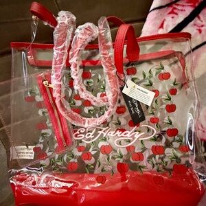 Ed Hardy Red Cherries Clear PVC Tote NWT
